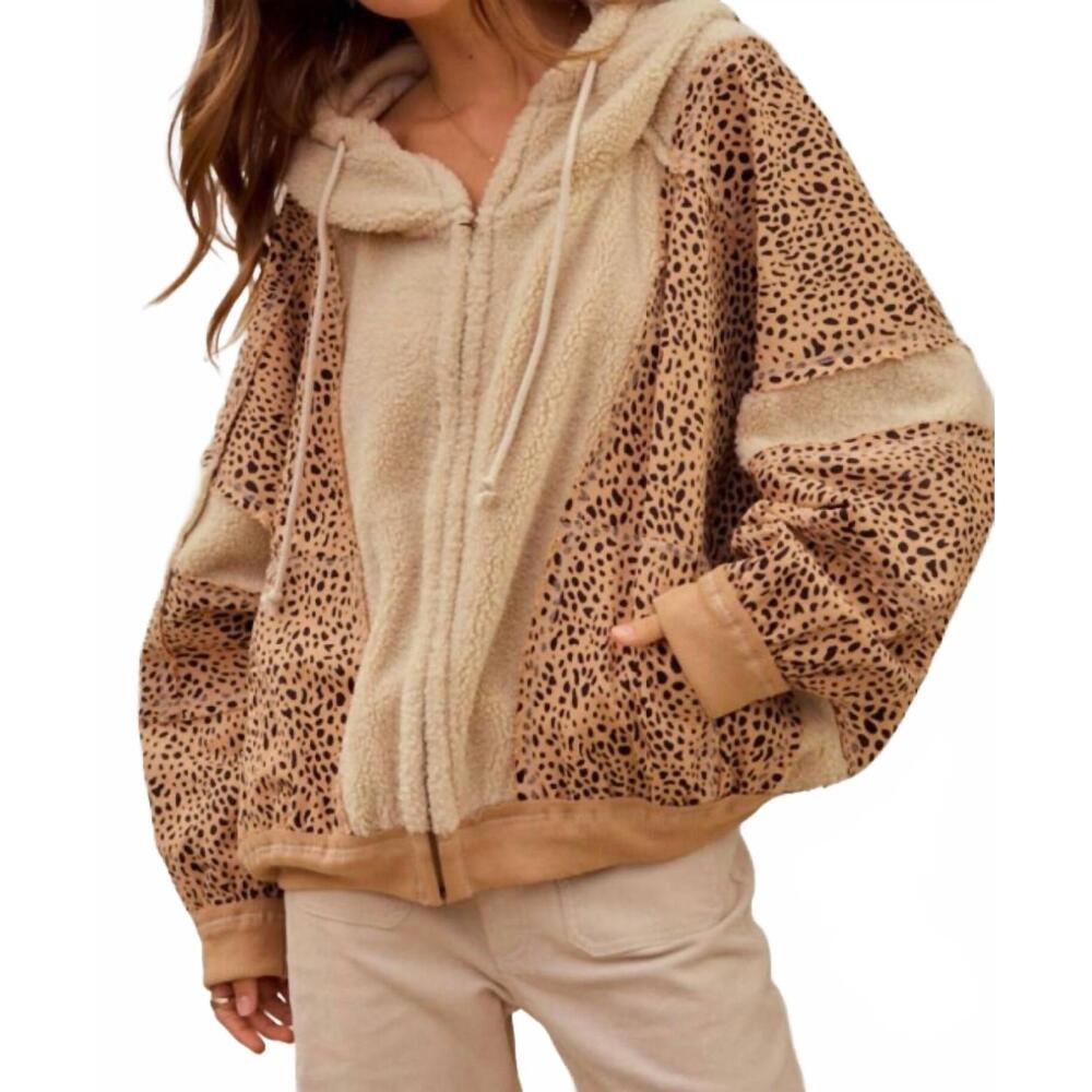 NEW LOVLOV washed vintage fleece jacket in leopard